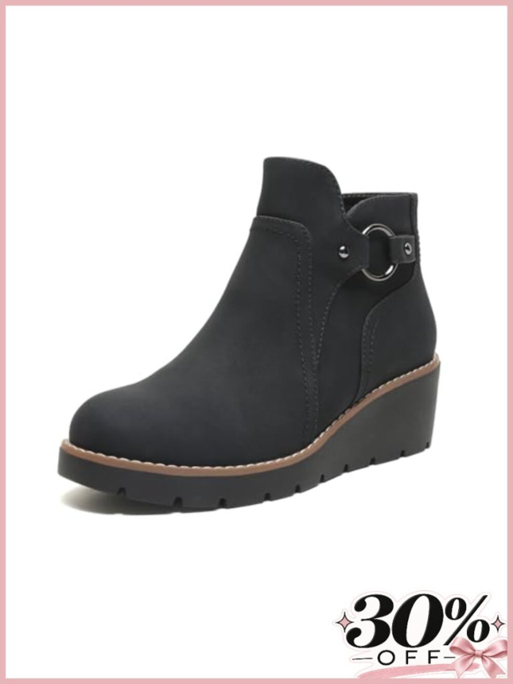 Womens Wedge Ankle Boots Chunky Low Heel Fall Booties Side Zipper Round Toe